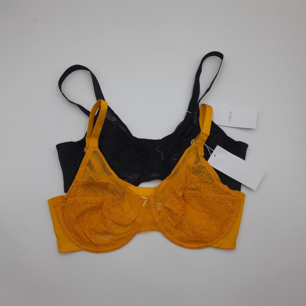 HSIA Bundle of Two Enchante Unlined Lace Underwire Bra in Yellow Black Size 46C